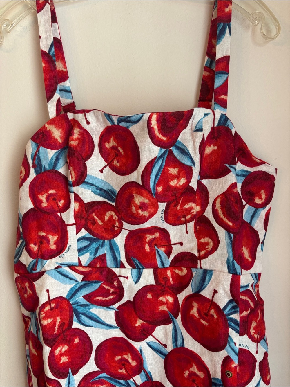 Farm Rio Cherry Blossom Sleeveless Mini Dress 100% linen fruit novelty Women XL - Picture 7 of 16